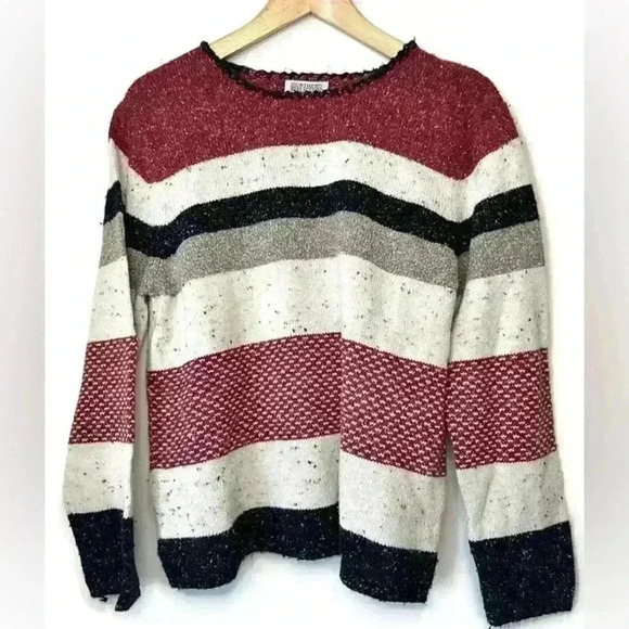 Northern Reflections Womens Red Striped Knit Cotton Cottagecore Sweater Large - Picture 3 of 12